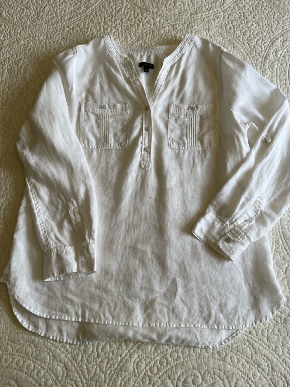 Talbots Linen Button-Front Lightweight Tunic Top White Women's Medium Beachy - Picture 7 of 14